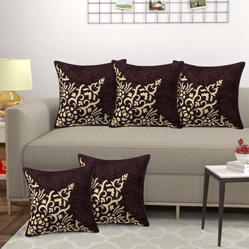 Set of 5 Velvet Cushion Covers | Dragon Sparkle Brown | 16 x 16 INCH or 40 x 40 CM