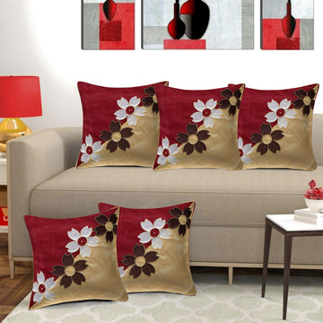 Set of 5 Silk Cushion Covers | 4 Rose Red | 16 x 16 INCH or 40 x 40 CM