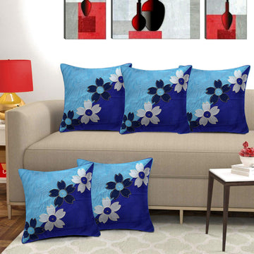 Set of 5 Silk Cushion Covers | 4 Rose Blue | 16 x 16 INCH or 40 x 40 CM