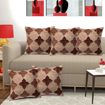 Set of 5 Velvet Cushion Covers | Star Design Golden | 16 x 16 INCH or 40 x 40 CM