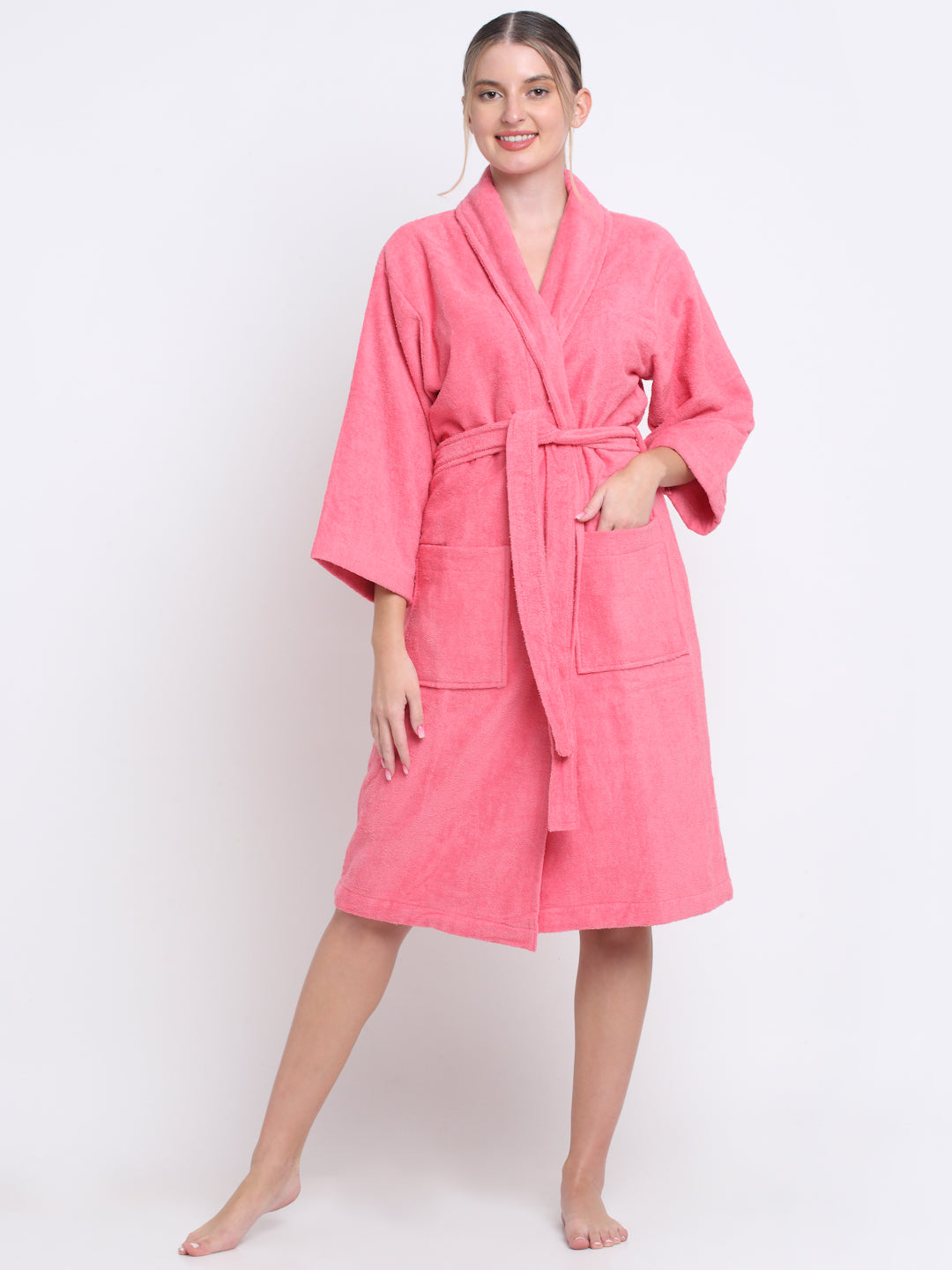 Royal Pink Cotton Bathrobe | Unisex Spa Comfort | Soft & Absorbent Feel