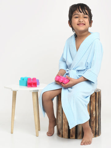 Melodious Kids Hooded Bathrobe Unisex with Front Pocket & Adjustable Belt (Sky Blue)
