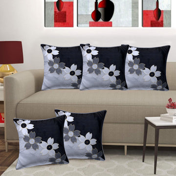Set of 5 Silk Cushion Covers | 4 Rose Black | 16 x 16 INCH or 40 x 40 CM