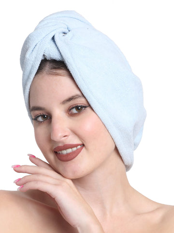 Quick-Dry Cotton Hair Towel Wrap | Pack of 2 - Light Blue
