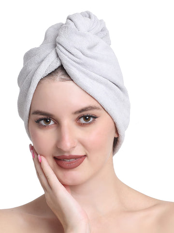 Luxury Cotton Hair Wrap Towel | Soft & Quick Dry | 380 GSM - Silver Grey