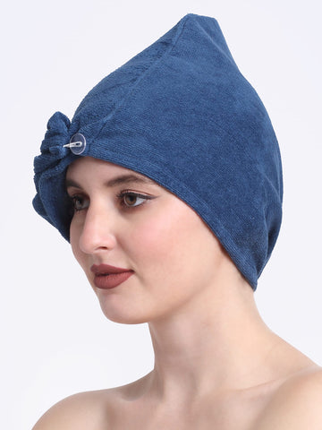 Quick-Dry Cotton Hair Towel Wrap | Pack of 2 - Teal Blue