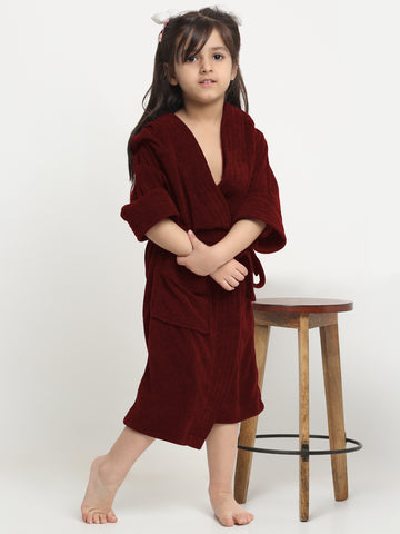 Unisex Kids Bathrobe – Comfy, Belted & Pocketed Ages (Wine)