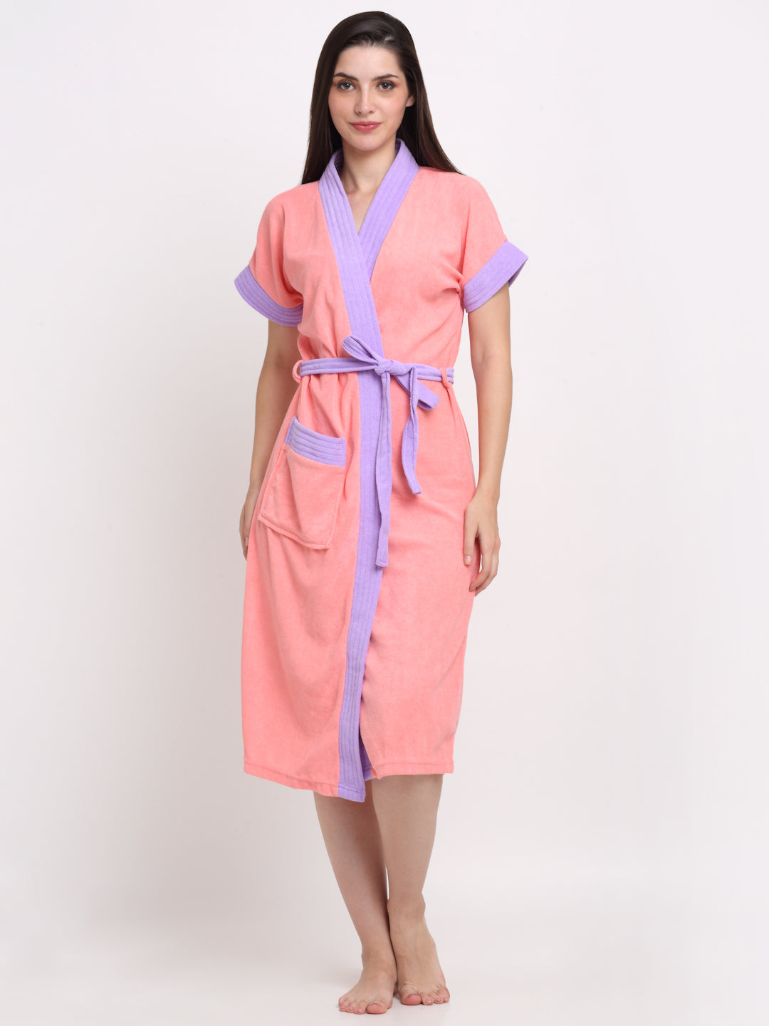 Micro Terry Bathrobe - Pink & Lilac | Super Soft, Unisex, Free Size
