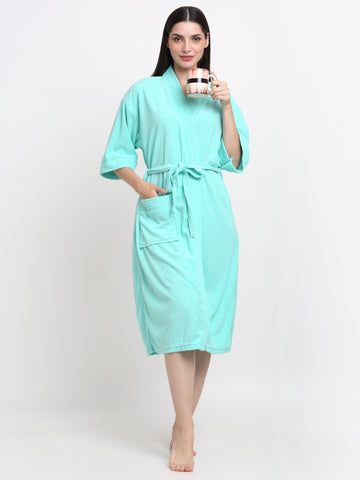 Sea Green Terry Bathrobe – Breezy, Lightweight Kimono Fit