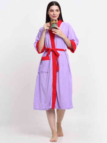 Lilac & Red Bathrobe – Soft Lounge Robe in Eye-Catching Colors