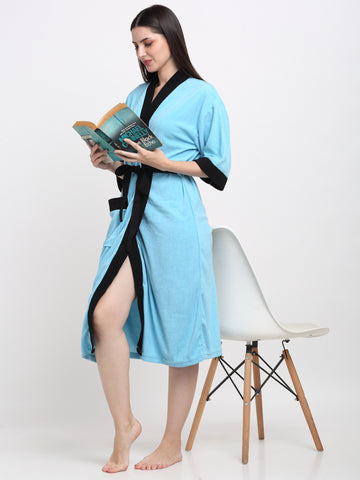 Ocean Blue & Black Unisex Robe – Sleek & Breathable Terry Fabric