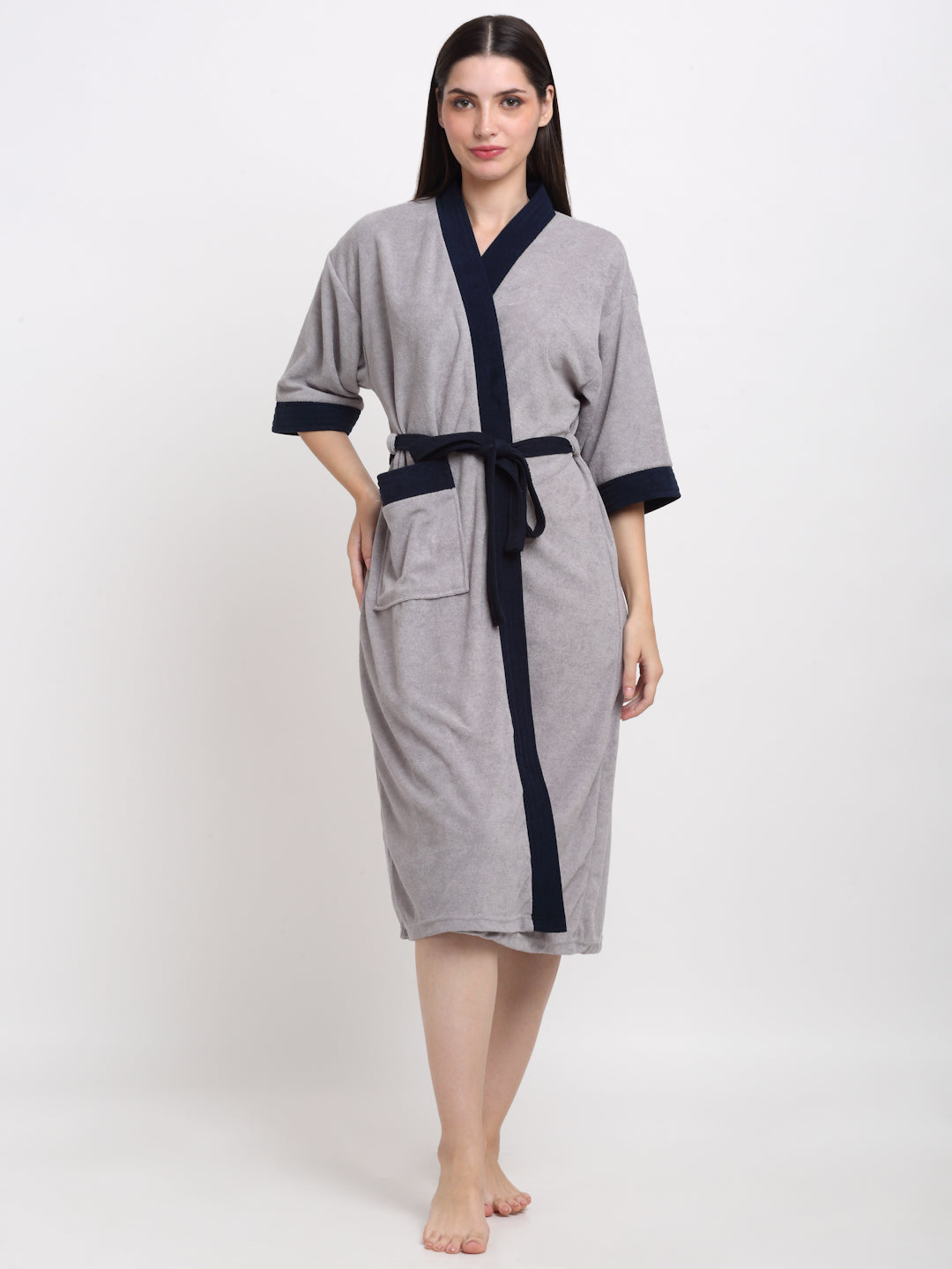 Grey & Navy Unisex Robe – Minimalist Design with Ultra Comfort