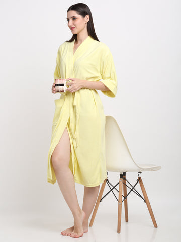 Bright Lemon Yellow Bathrobe – Soft Micro Terry Lounge Comfort