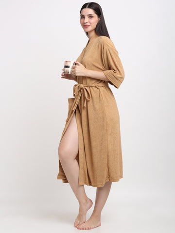 Camel Brown Terry Bathrobe – Soft & Durable for Daily Lounging