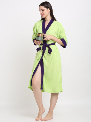 Green & Indigo Terry Robe – Vibrant Colors with Kimono Flair