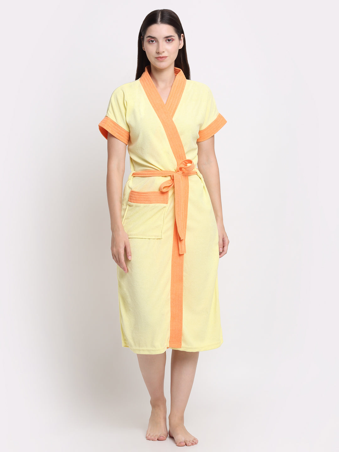 Micro Terry Bathrobe - Lemon & Orange | Lightweight, Unisex, Free Size
