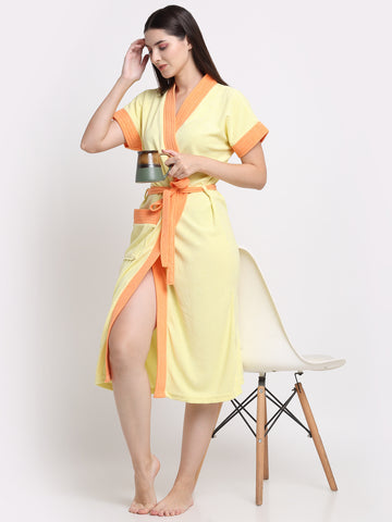 Micro Terry Bathrobe - Lemon & Orange | Lightweight, Unisex, Free Size