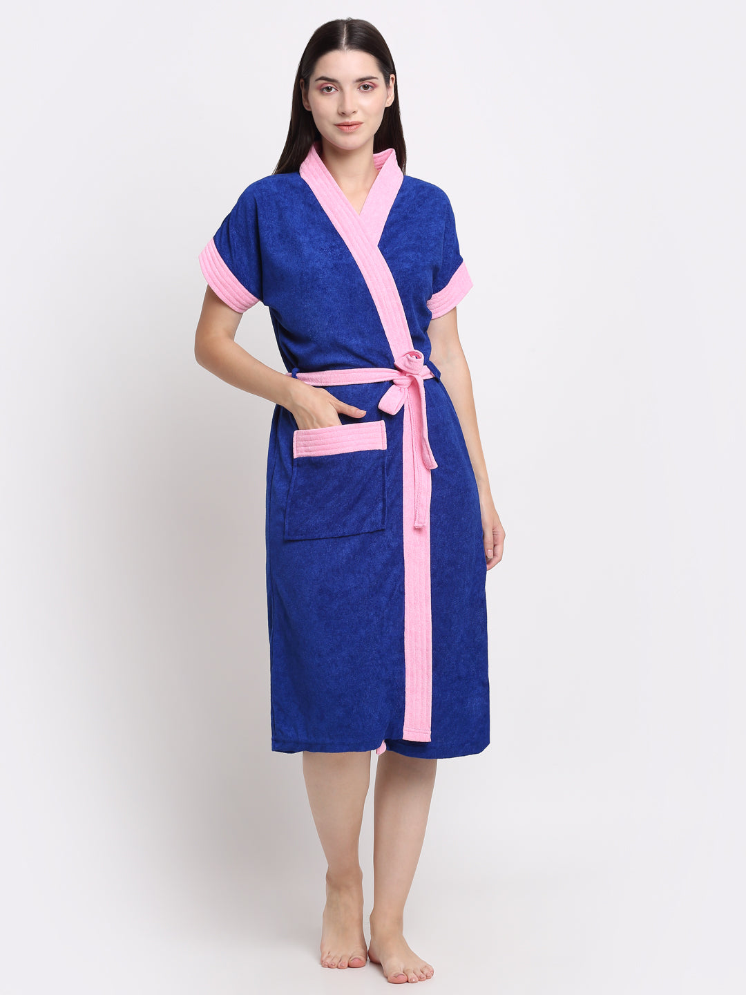Micro Terry Bathrobe - Turkish & Pink | Soft Terry, Unisex, Free Size