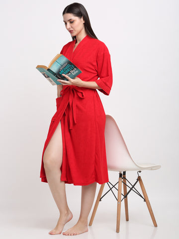 Fiery Red Lightweight Bathrobe – Breathable Terry for Daily Use