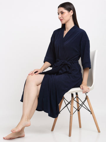 Classic Navy Bathrobe – Lightweight Terry, Modern Comfort