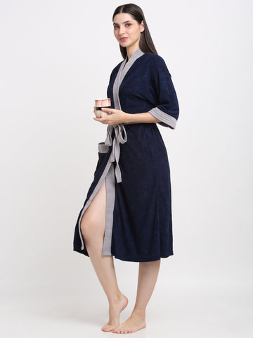 Navy & Grey Terry Bathrobe – Durable & Stylish Unisex Wear