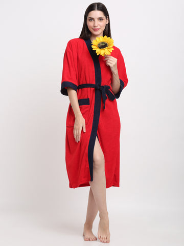 Red & Navy Unisex Bathrobe – Soft Micro Terry, Bold Look