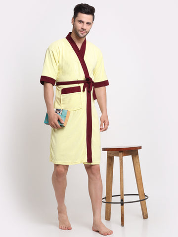 Yellow & Wine Colorblock Bathrobe – Unisex Kimono Robe with Soft Feel