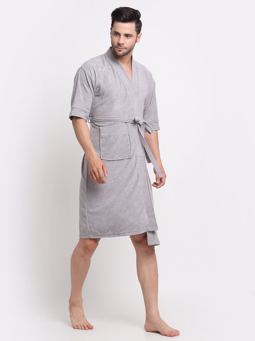 Elegant Grey Unisex Micro Terry Bathrobe – Soft, Light & Stylish