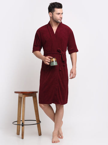 Wine Color Bathrobe with Kimono Neck – Cozy & Lightweight for Daily Use
