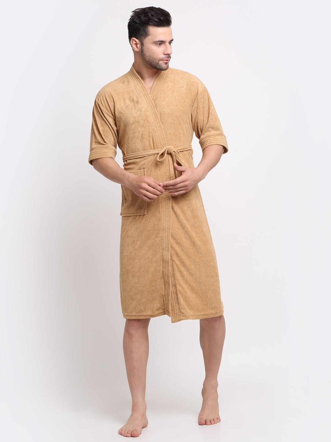 Camel Brown Everyday Bathrobe – Lightweight Terry Robe with Pocket