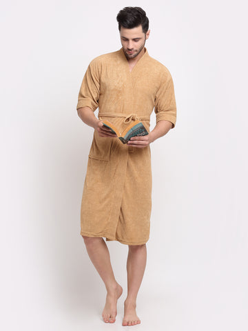 Camel Brown Everyday Bathrobe – Lightweight Terry Robe with Pocket