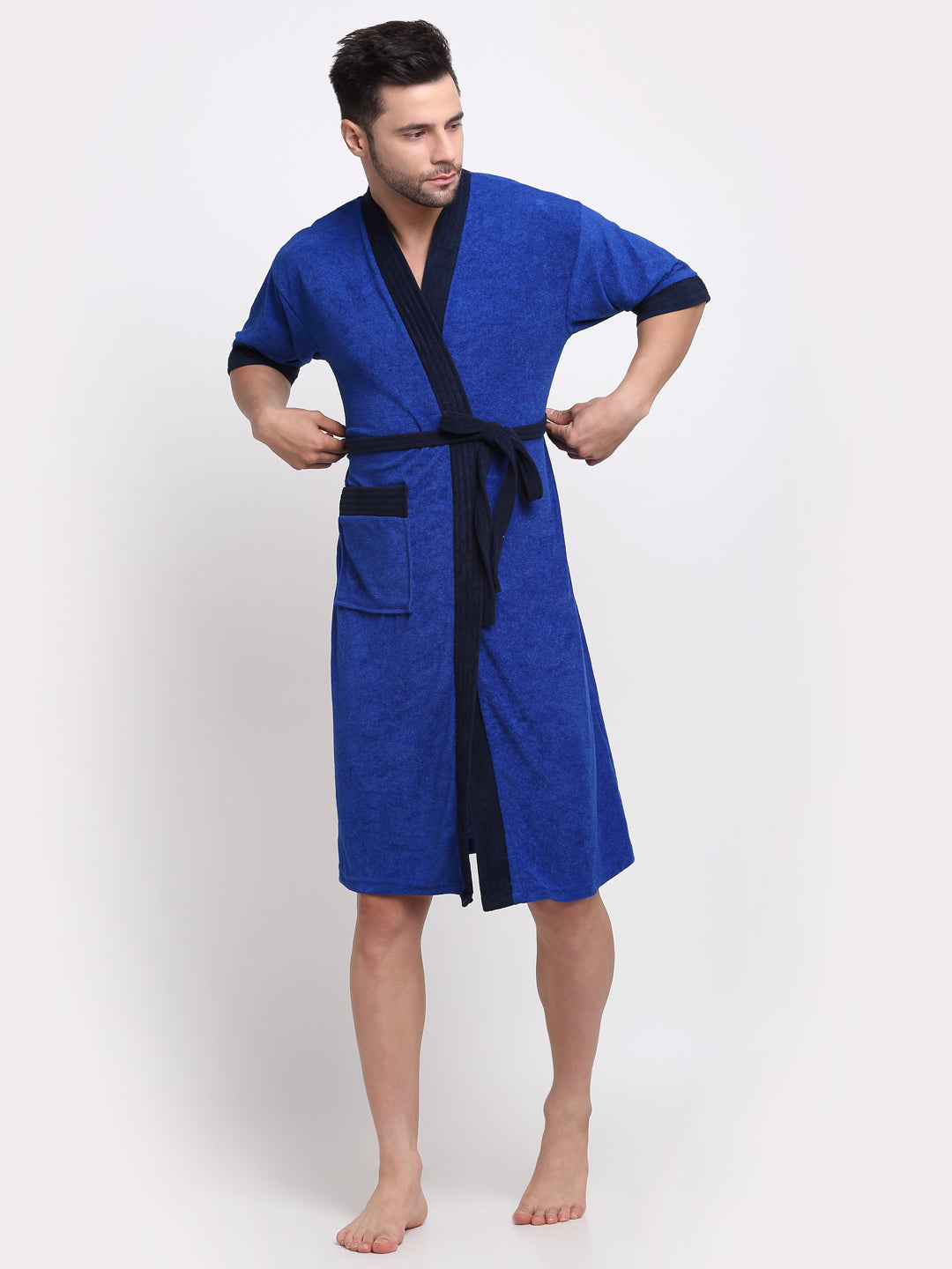 Dual-Tone Turkish Blue & Navy Bathrobe – Ultra-Light Everyday Robe