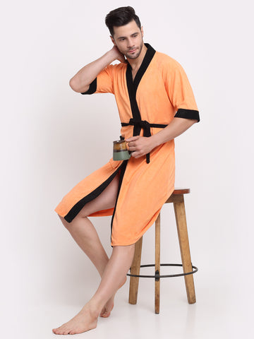 Vibrant Orange & Black Bathrobe – Stylish 3/4 Sleeve Lounging Robe