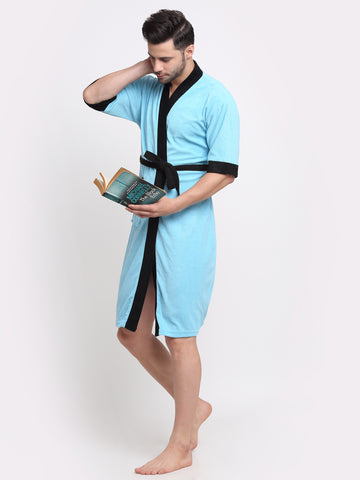 Ocean Blue & Black Terry Bathrobe – Lightweight & Breathable Design