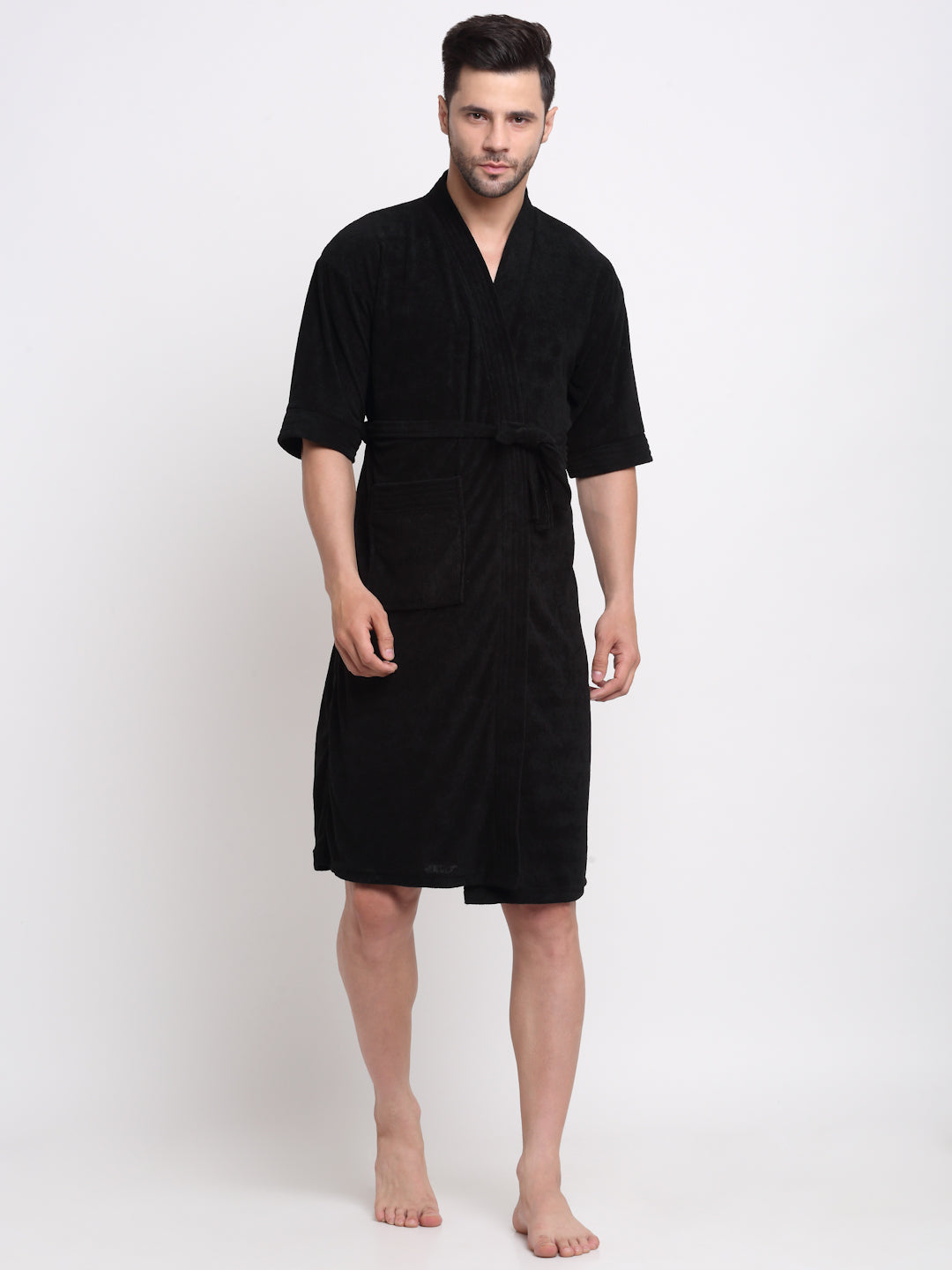 Classic Black Terry Bathrobe – Lightweight & Super Soft Comfort Wear