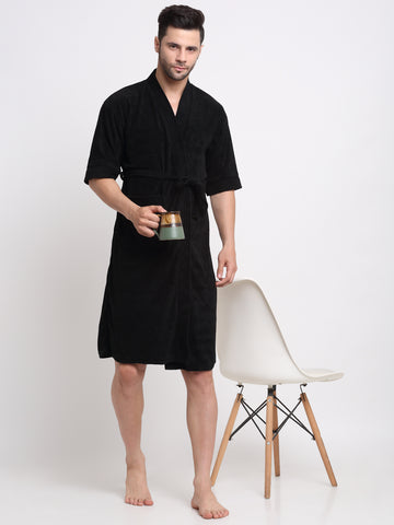 Classic Black Terry Bathrobe – Lightweight & Super Soft Comfort Wear