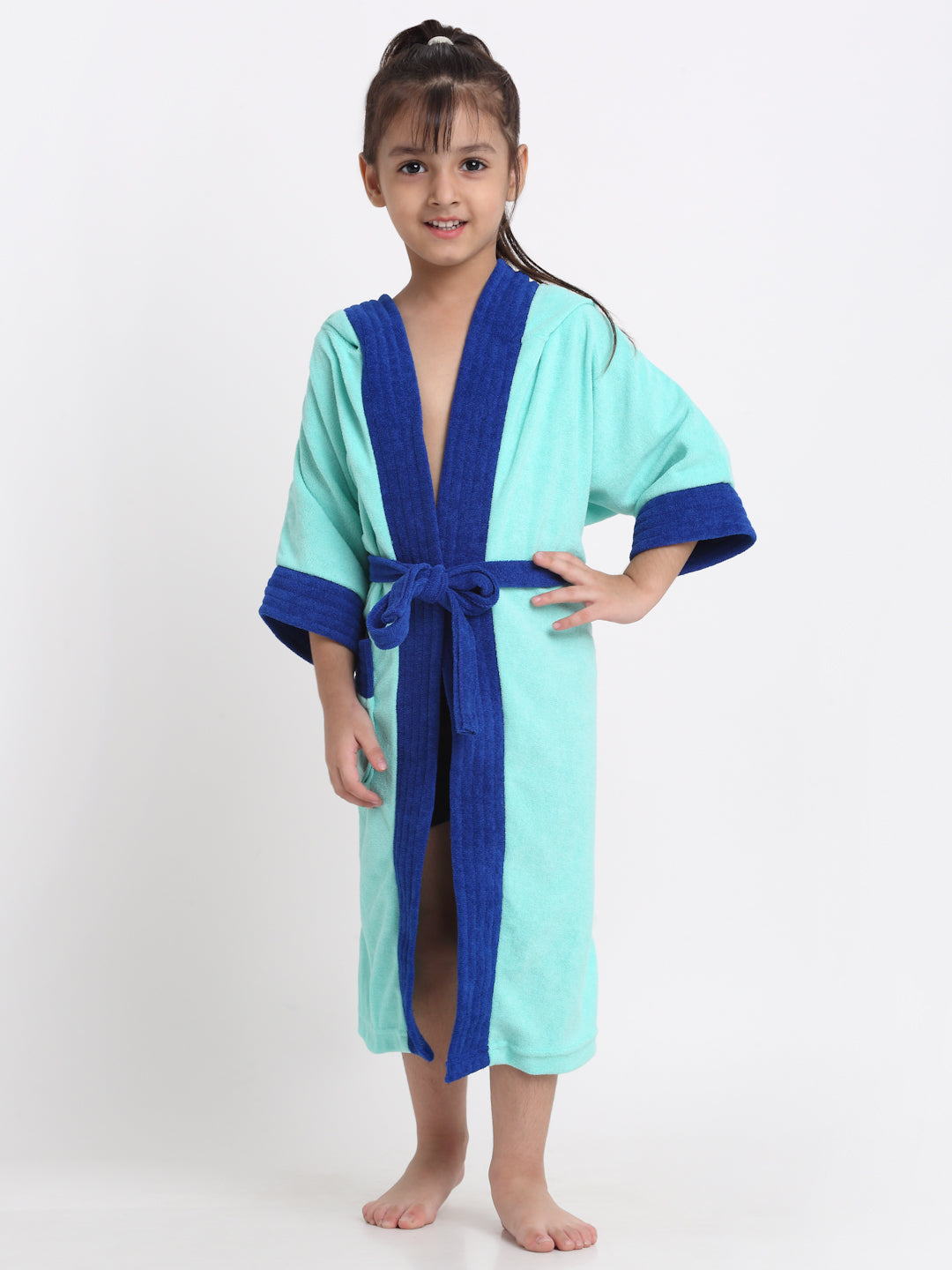 Unisex Kids Bathrobe – Comfy, Belted & Pocketed Ages (Sea Green & Turkish)