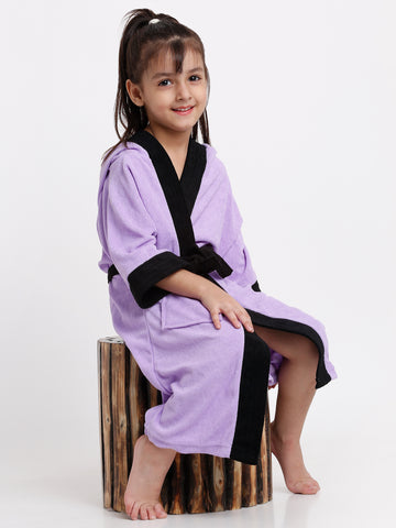 Unisex Kids Bathrobe – Comfy, Belted & Pocketed Ages (Lilac & Black)