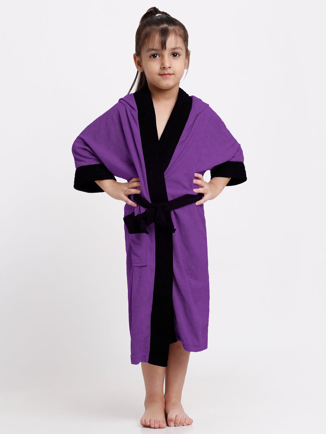 Unisex Kids Bathrobe – Comfy, Belted & Pocketed Ages (Indigo & Black)