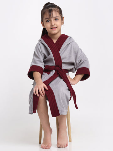Unisex Kids Bathrobe – Comfy, Belted & Pocketed Ages (Grey & Wine)
