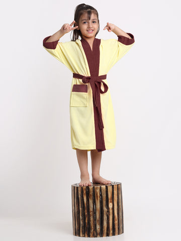 Unisex Kids Bathrobe – Comfy, Belted & Pocketed Ages (Yellow & Wine)