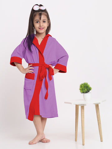 Unisex Kids Bathrobe – Comfy, Belted & Pocketed Ages (Purple & Red)