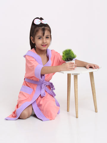 Unisex Kids Bathrobe – Comfy, Belted & Pocketed Ages (Pink & Lilac)