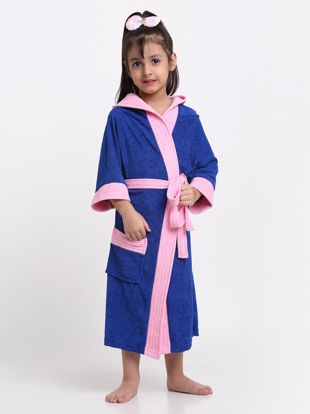 Unisex Kids Bathrobe – Comfy, Belted & Pocketed Ages (Turkish & Pink)
