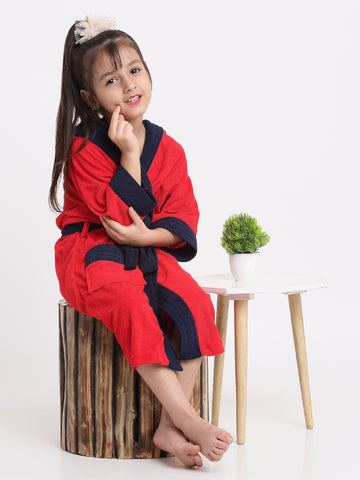 Unisex Kids Bathrobe – Comfy, Belted & Pocketed Ages (Red & Navy)