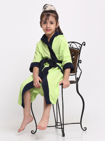 Unisex Kids Bathrobe – Comfy, Belted & Pocketed Ages (Parrot Green & Navy)
