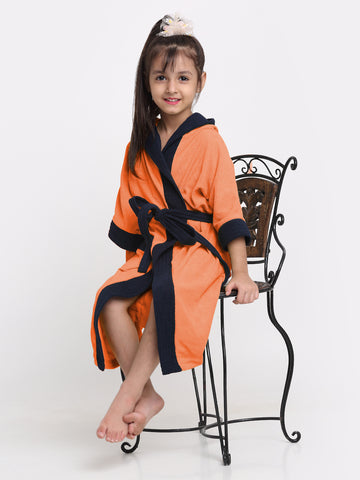 Unisex Kids Bathrobe – Comfy, Belted & Pocketed Ages (Orange & Navy)