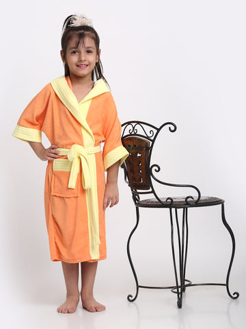 Unisex Kids Bathrobe – Comfy, Belted & Pocketed Ages (Orange & Yellow)