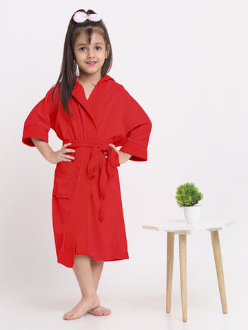 Unisex Kids Bathrobe – Comfy, Belted & Pocketed Ages (Red)