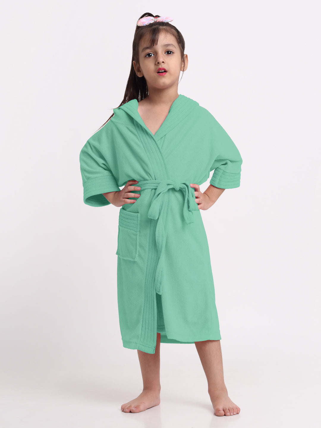 Unisex Kids Bathrobe – Comfy, Belted & Pocketed Ages (Sea Green)